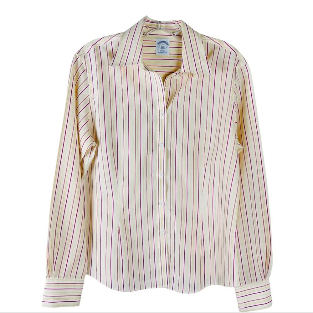 Vintage Brooks Brothers yellow white striped button front 70s preppy retro top 8